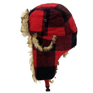 Aviator Fur Trapper Bomber Hat w/ Ear Flaps Buffalo Plaid Unisex